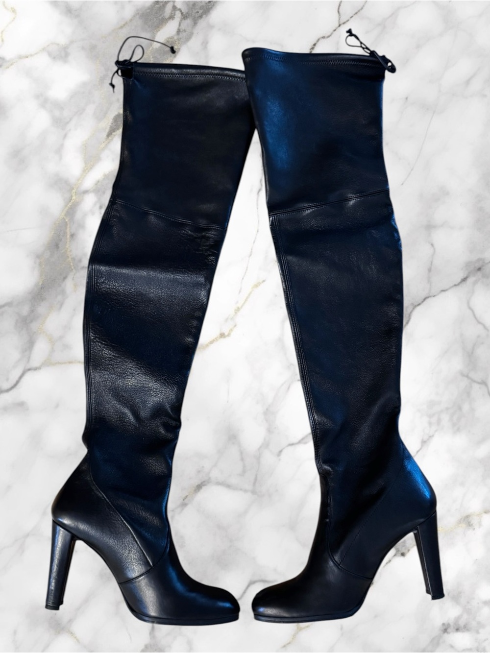 Stuart Weitzman Highland Black Plonge Stretch Leather Over-the-Knee Boots Sz 8.5 - Picture 5 of 13